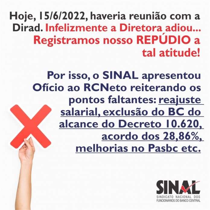 Em ofício a Campos Neto, SINAL reitera demandas dos servidores do BC