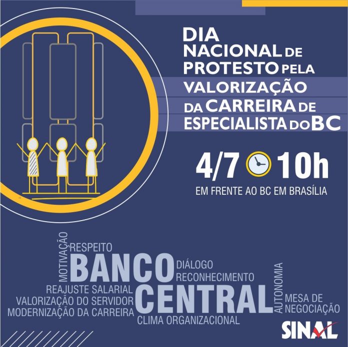 Todos à porta do BC! SINAL convoca servidores para protesto presencial na próxima segunda-feira, 4, em Brasília