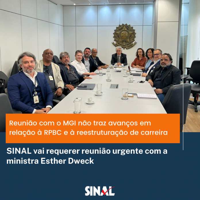Reunião no MGI não traz avanços em relação à RPBC e à reestruturação de carreira; SINAL buscará diálogo com ministra Esther Dweck