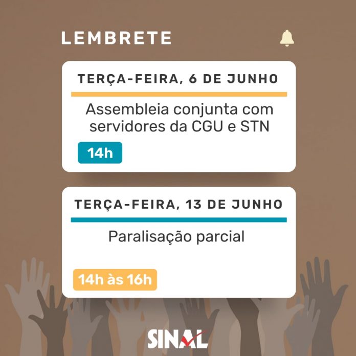 Agenda: assembleia conjunta em 6 de junho e paralisação parcial no próximo dia 13
