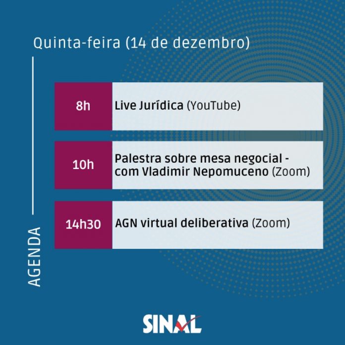 Paralisação, live jurídica, palestra e AGN na agenda do dia