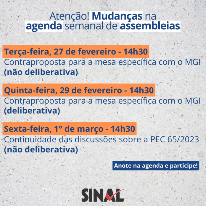 Mesa específica com o MGI e PEC 65/2023 na agenda da semana; participe das atividades