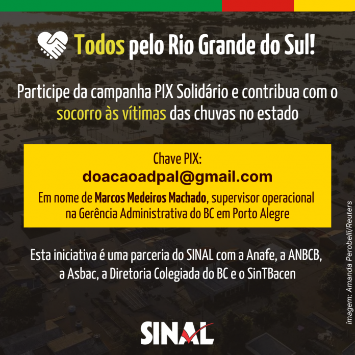 Chuvas no RS: SINAL apoia a campanha PIX Solidário; participe