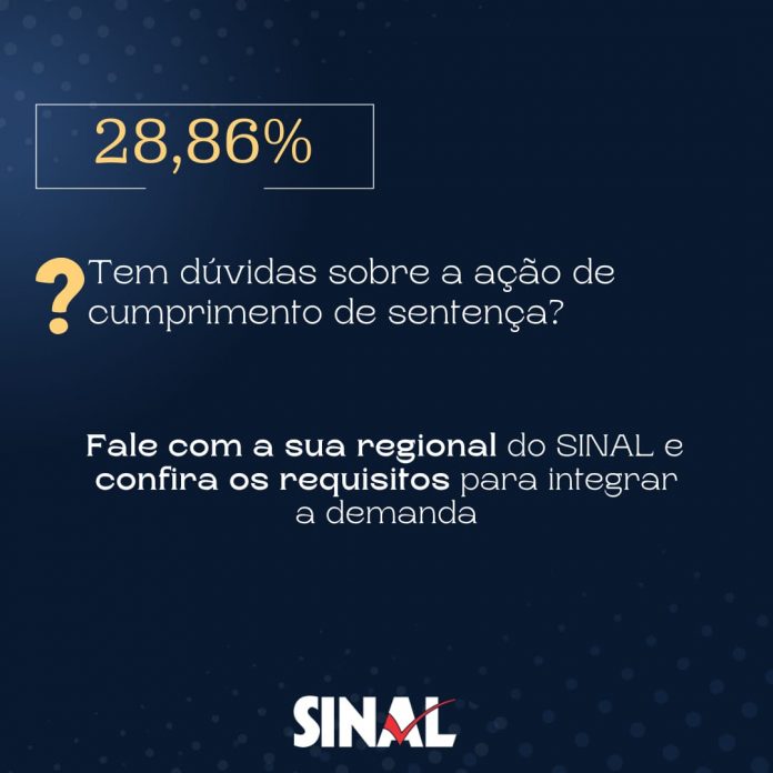 SINAL segue recebendo documentação para ação de cumprimento de sentença referente aos 28,86%