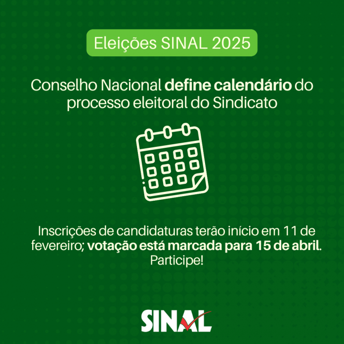 Confira calendário das eleições 2025 do SINAL