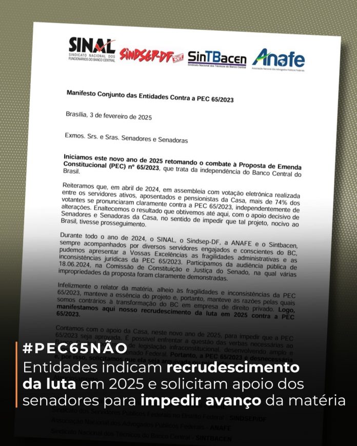 A senadores, SINAL e entidades indicam recrudescimento da luta contra a PEC 65/2023