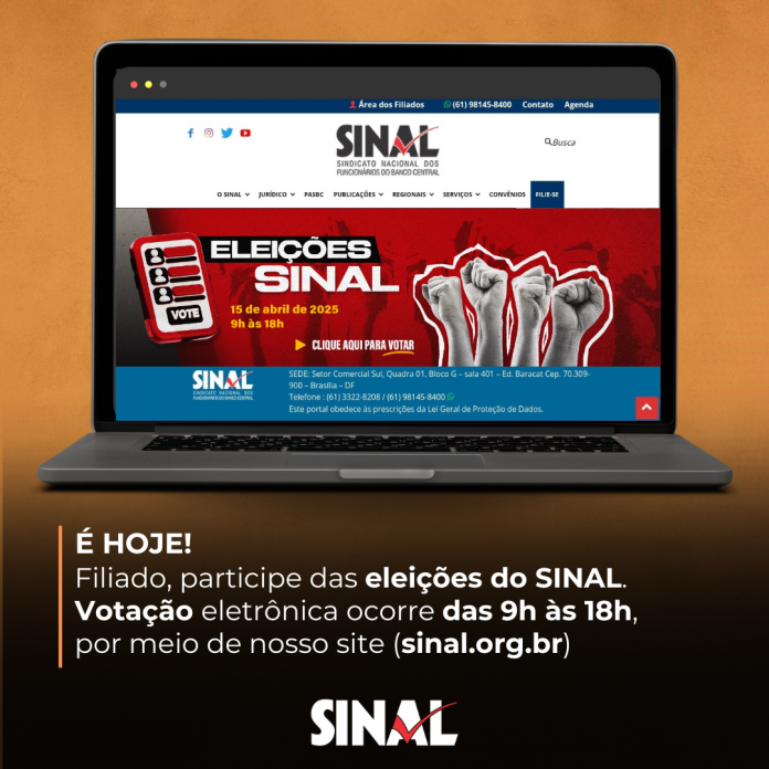Eleições: votação ocorre das 9h às 18h de hoje no site do SINAL; participe